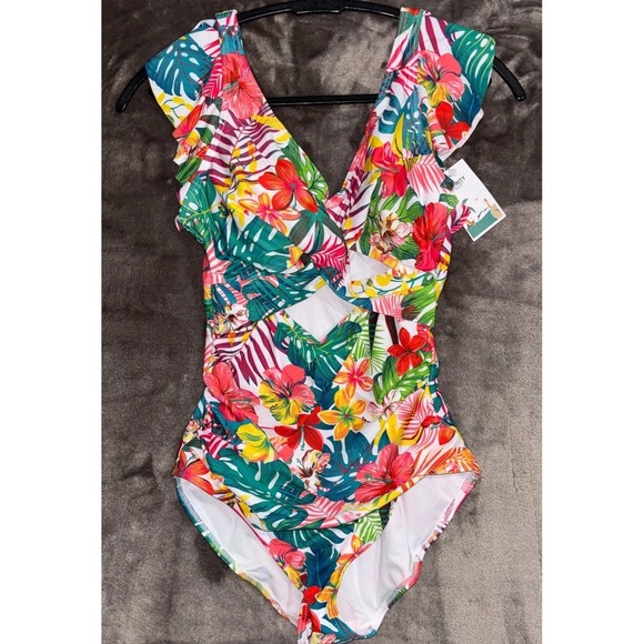 Summer Fridays Other - B2prity Cutout One Piece Swimsuit Womens Multicolor Floral Summer Ruffle V-Neck